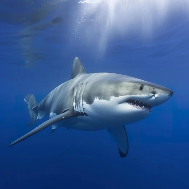 Rekin pływa w oceanie pod światło słońca